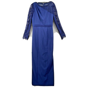 JS COLLECTION‎ Dress Womens Sz 6 Blue Maxi Lace Detail Long Sleeve Party Gown